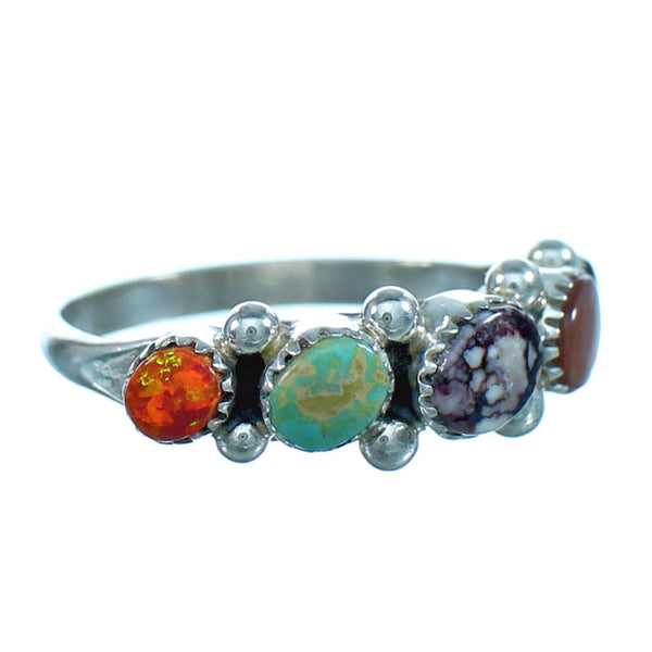 Genuine Sterling Silver Zuni Multicolor Ring Size 6-1/2 RX118047